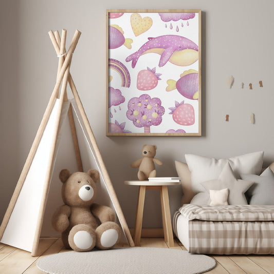 Girl's Poster - Nursery Décor Prints - Sealife, Strawberries & Rainbows