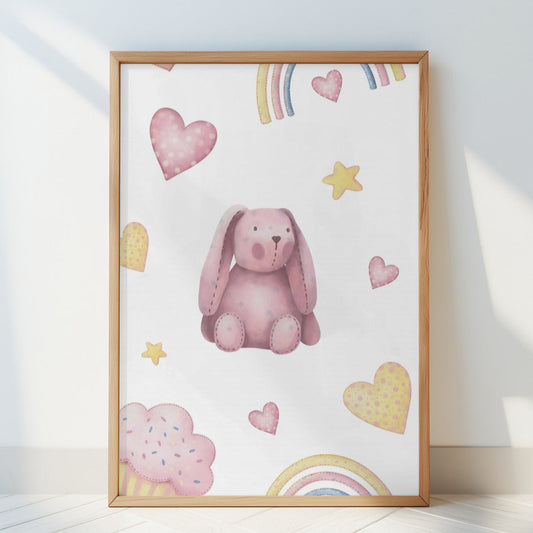 Girl's Poster - Nursery Décor Prints - Rainbow Cupcake Hearts