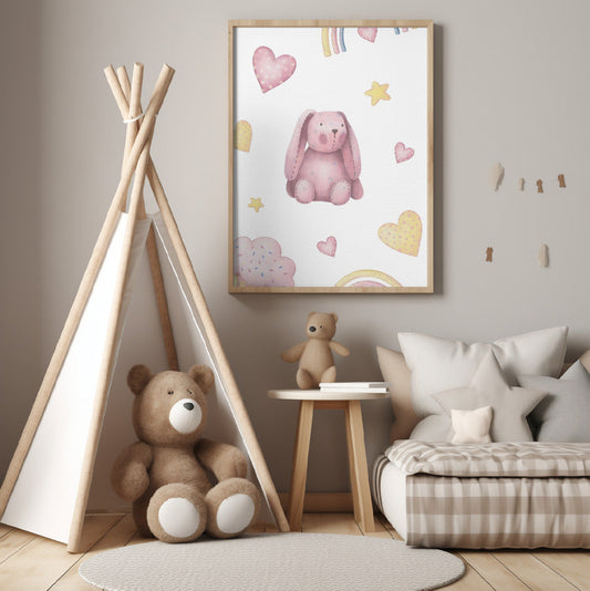 Girl's Poster - Nursery Décor Prints - Rainbow Cupcake Hearts