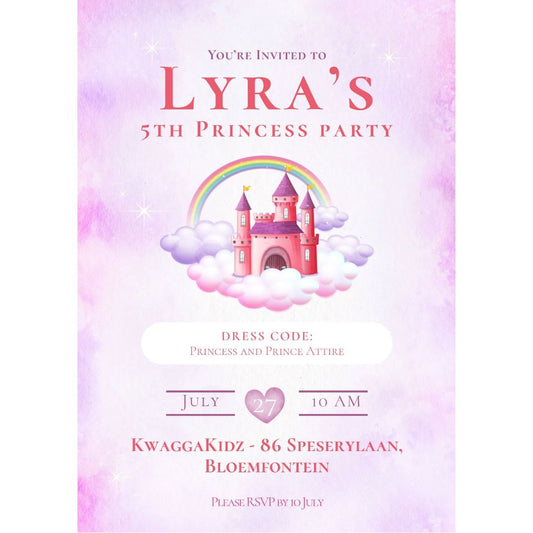 Customised Digital Invitation Girls Birthday Party - Princess Theme Personalised Design - South Africa SassiBloom