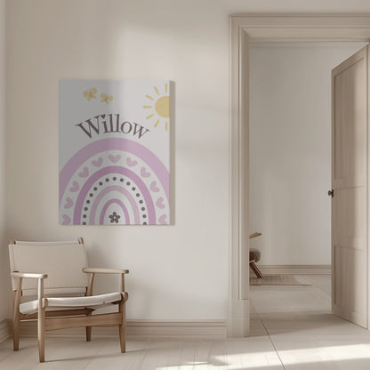 Personalised Girl's Name on Canvas - Rainbow, Butterflies & Sunshine Customised Design