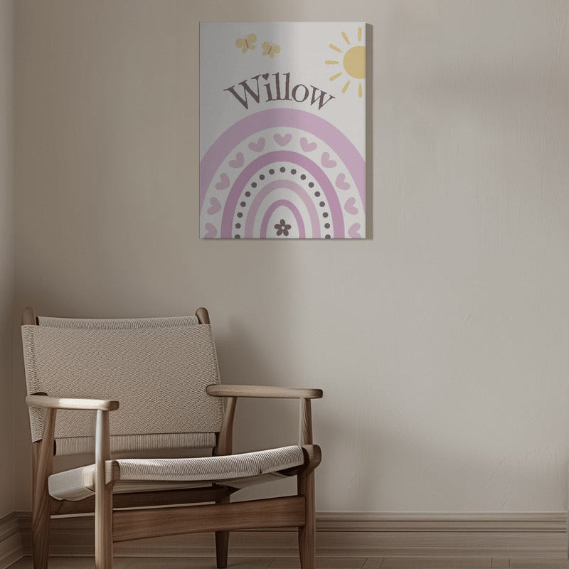 Personalised Girl's Name on Canvas - Rainbow, Butterflies & Sunshine Customised Design
