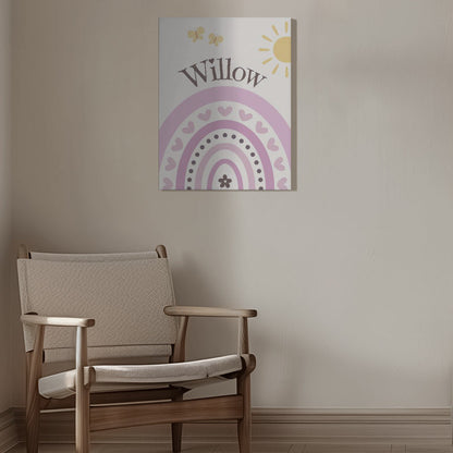 Personalised Girl's Name on Canvas - Rainbow, Butterflies & Sunshine Customised Design