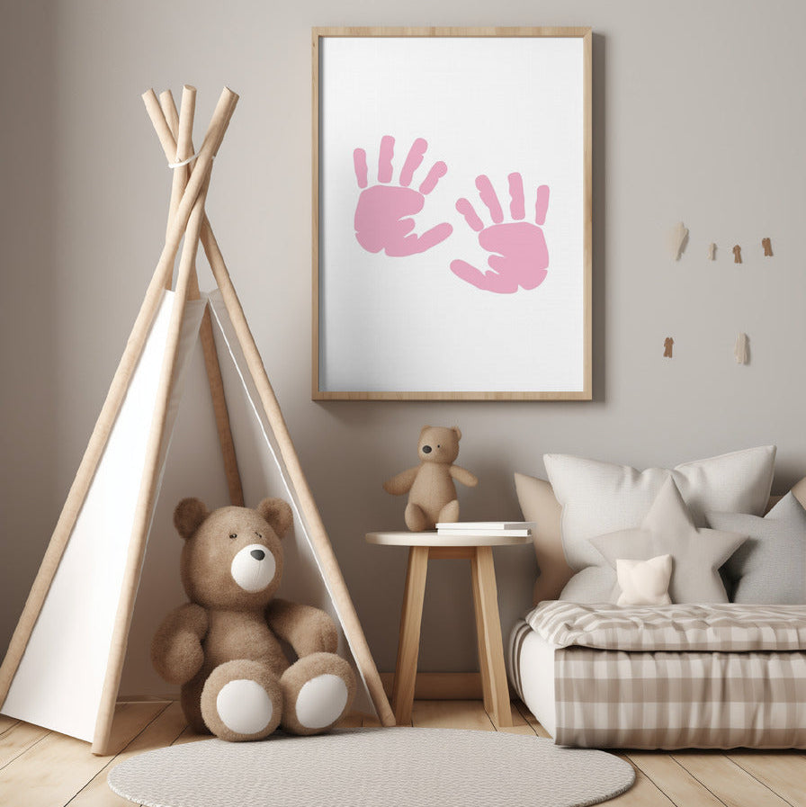 Girl's Poster Set - Nursery Décor Prints - Pink Handprints & Footprints