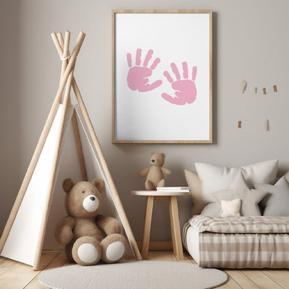 Girl's Poster Set - Nursery Décor Prints - Pink Handprints & Footprints