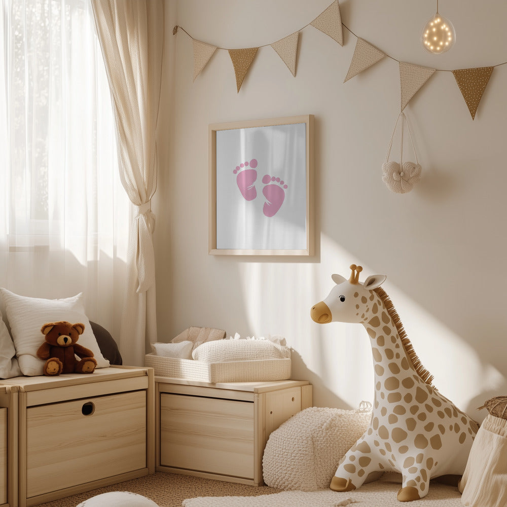 Girl's Poster Set - Nursery Décor Prints - Pink Handprints & Footprints