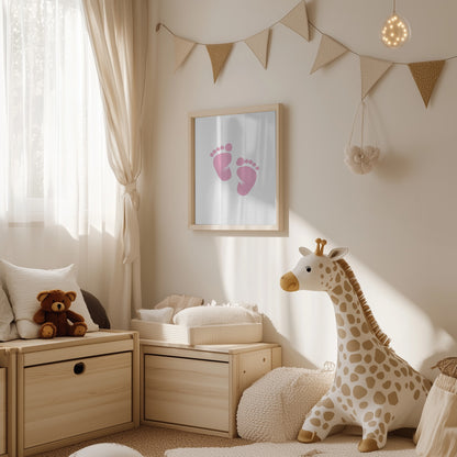 Girl's Poster Set - Nursery Décor Prints - Pink Handprints & Footprints