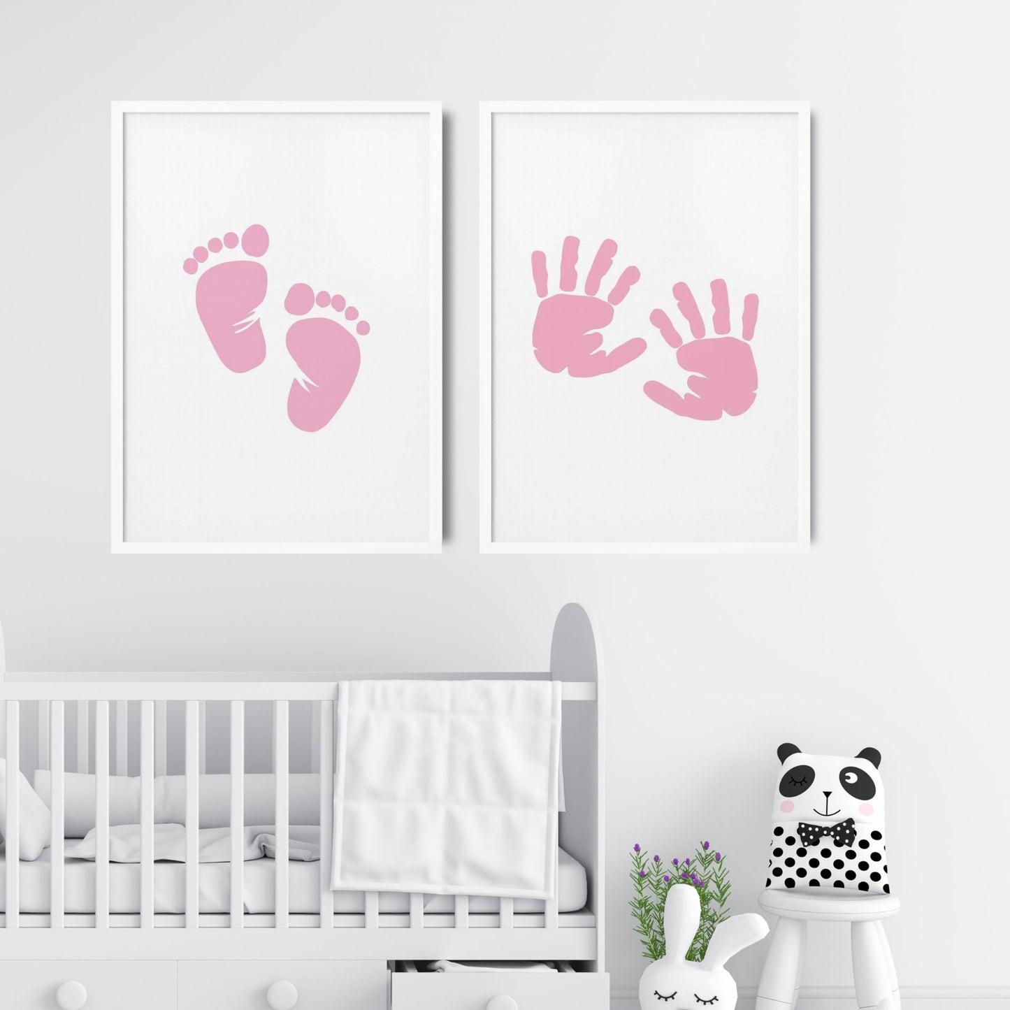 Girl's Poster Set - Nursery Décor Prints - Pink Handprints & Footprints