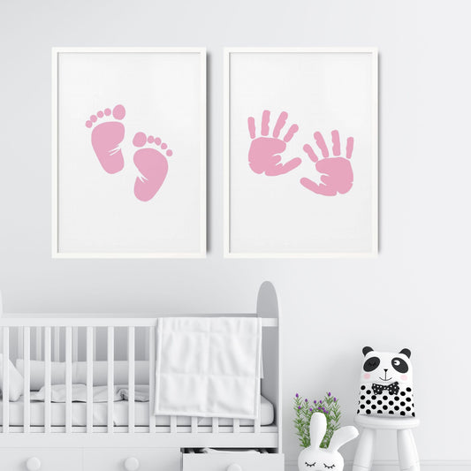 Girl's Poster Set - Nursery Décor Prints - Pink Handprints & Footprints
