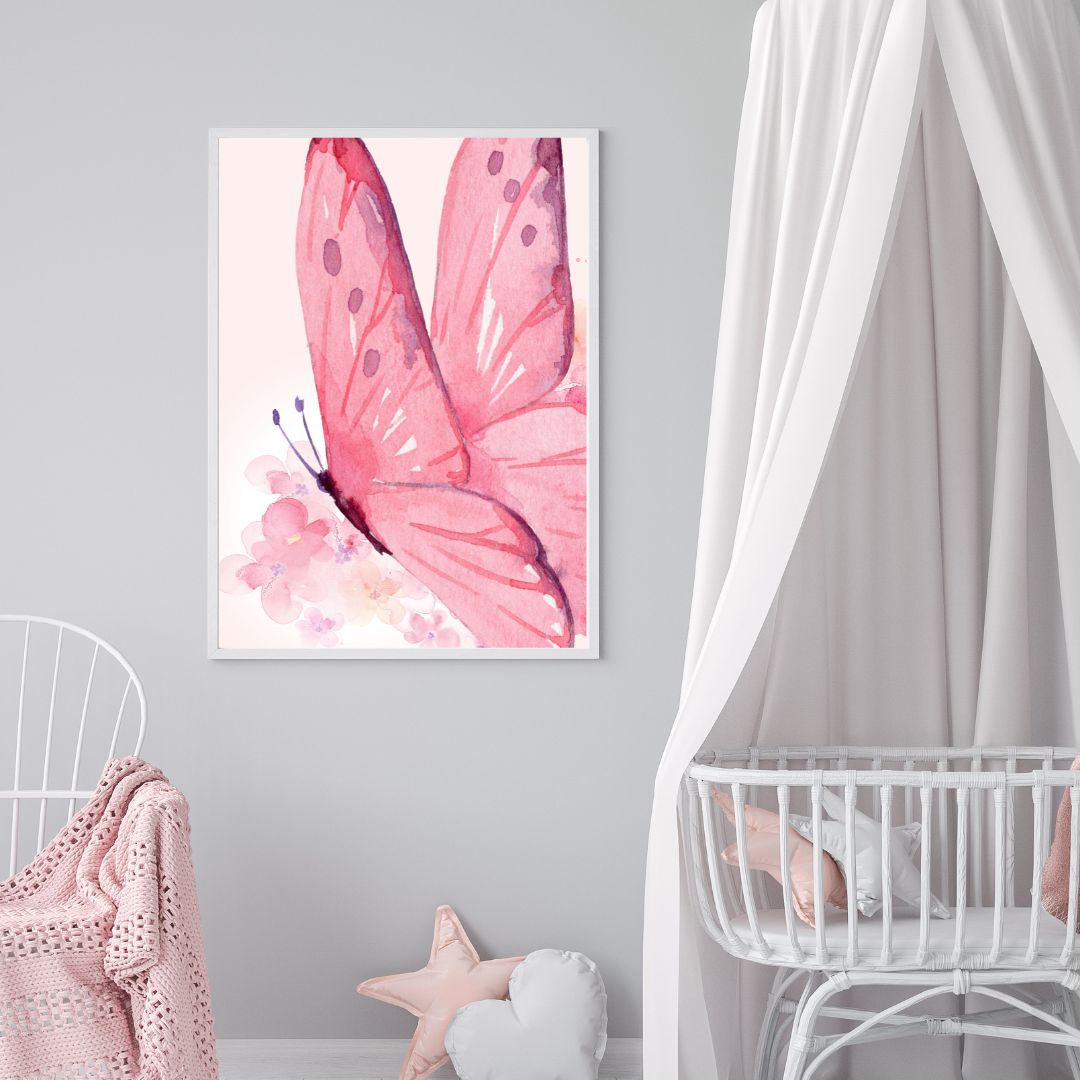 Girl's Wall Art Set - Nursery Décor Prints - Pink Unicorn Butterfly