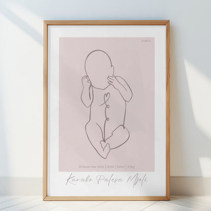 Life Size Birth Poster Print - Personalised Birth Sketch - SassiBloom Custom Nursery Decor - South Africa