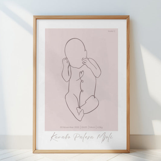 Life Size Birth Poster Print - Personalised Birth Sketch - SassiBloom Custom Nursery Decor - South Africa