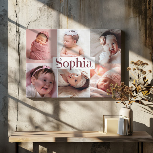 Custom Photo Print on Canvas: Personalised Girl's Name Collage