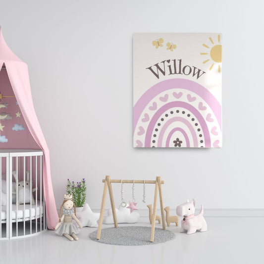 Personalised Girl's Name on Canvas - Rainbow, Butterflies & Sunshine Customised Design