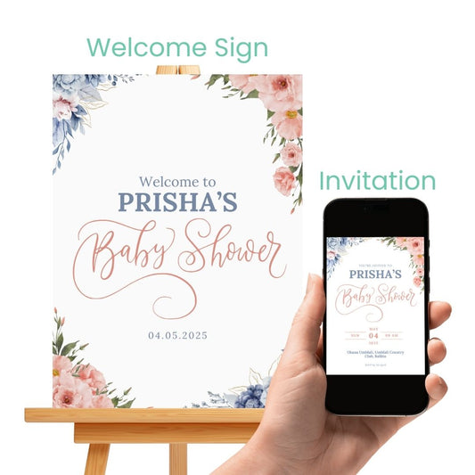 Baby Shower Customised Decor - Digital Invitation + Welcome Sign Board Bundle - Personalised Design SassiBloom - Order Online South Africa