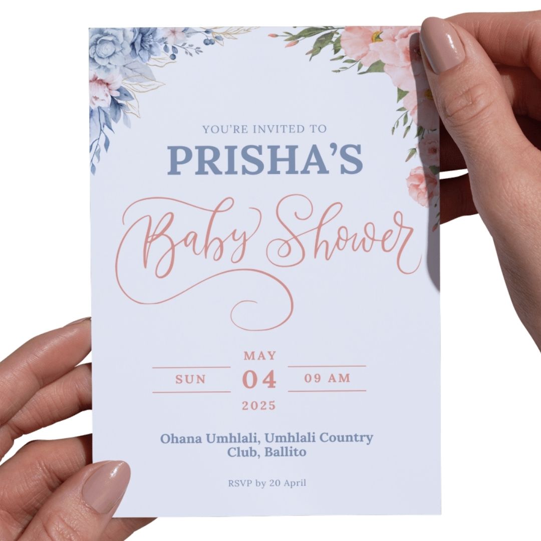 Customised Digital Baby Shower Invitation - Order Personalised E-Invite Design Online - South Africa SassiBloom Prints & Decor