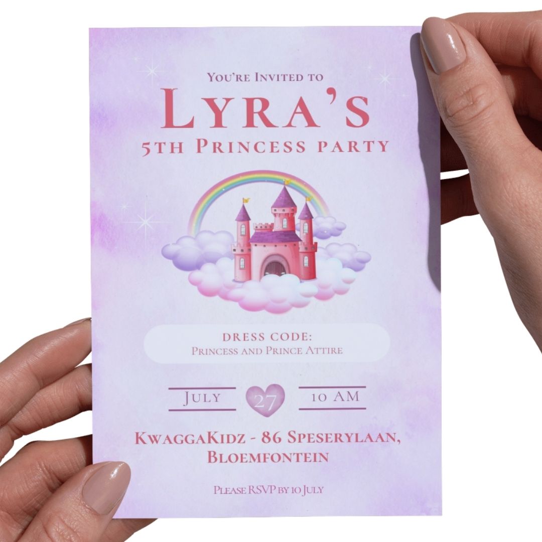 Customised Digital Invitation Girls Birthday Party - Princess Theme Personalised Design - South Africa SassiBloom