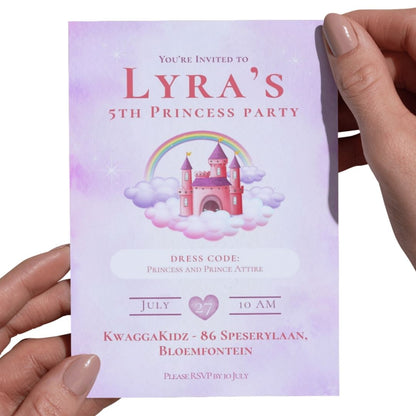 Customised Digital Invitation Girls Birthday Party - Princess Theme Personalised Design - South Africa SassiBloom