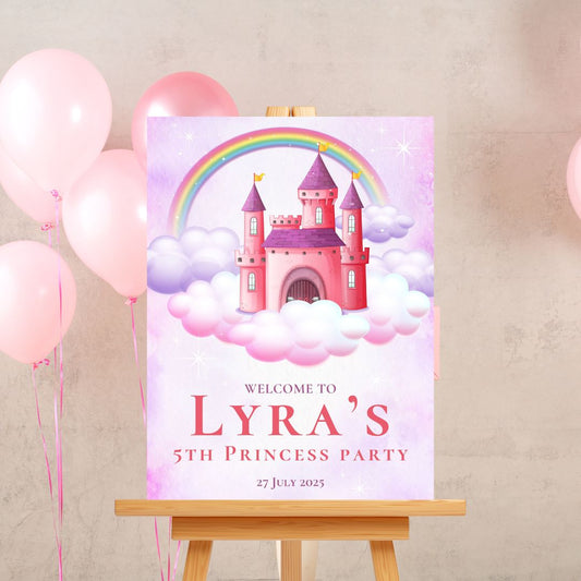 Customised Girl's Princess Birthday Event Decor - Personalised Digital Invitation + Welcome SIgn Board Bundle - SassiBloom South Africa