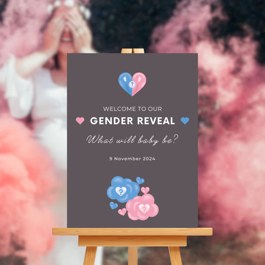 Personalised Gender Reveal Sign Board - Pink & Blue Theme - Customised Baby Shower Decor