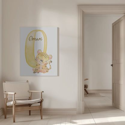 Personalised Animal Tiger Nursery Kids' Room Decor - Customised Name On Canvas Print