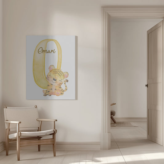 Personalised Animal Tiger Nursery Kids' Room Decor - Customised Name On Canvas Print