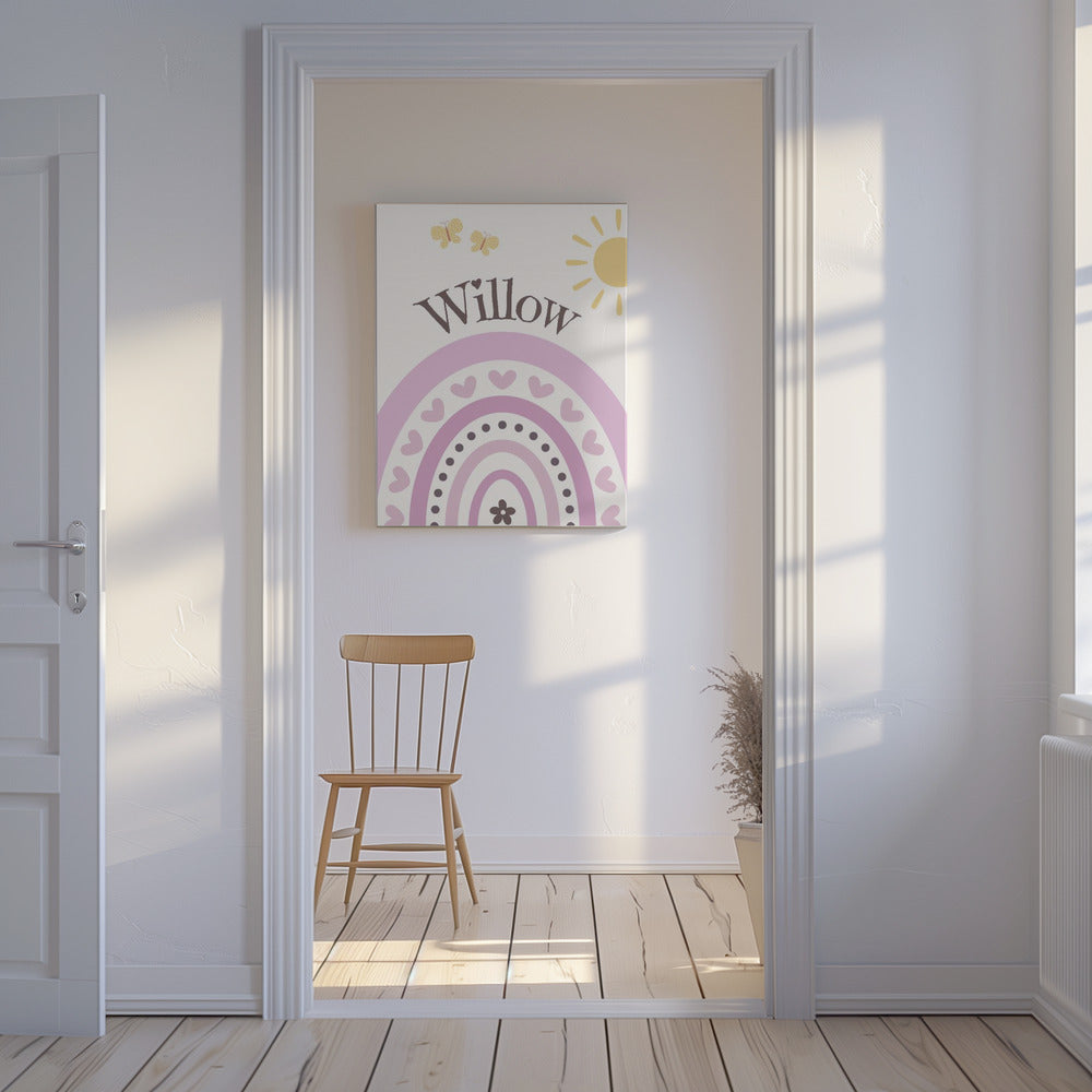 Personalised Girl's Name on Canvas - Rainbow, Butterflies & Sunshine Customised Design