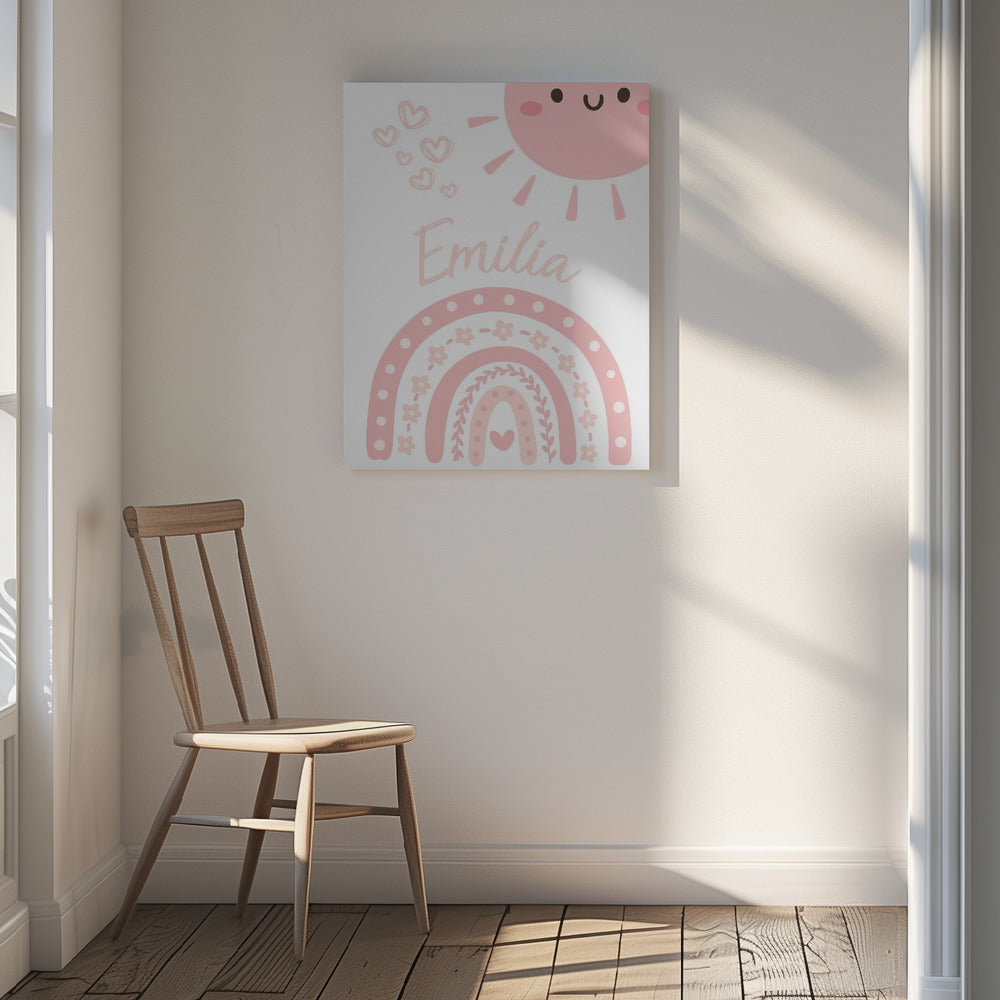 Personalised Canvas Print With Girl's Name, Pink Rainbow & Hearts - Custom Nursery & Kids Decor