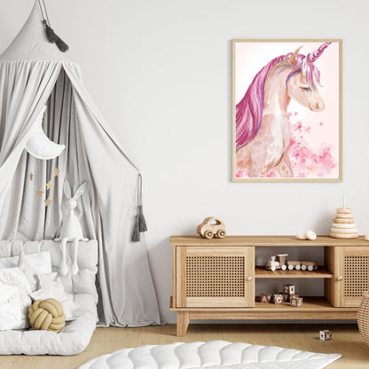Girl's Poster Set - Nursery Décor Prints - Pink Unicorn Butterfly